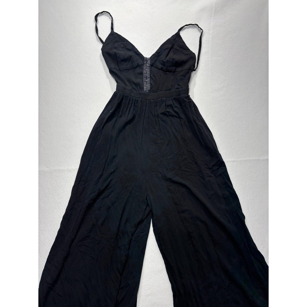 Intimately Free People Jumpsuit Womens XS Black V Neck Wide Leg Strappy Rayon